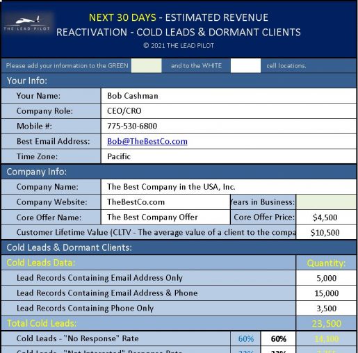 The Lead Pilot Old Leads ROI Spreadsheet